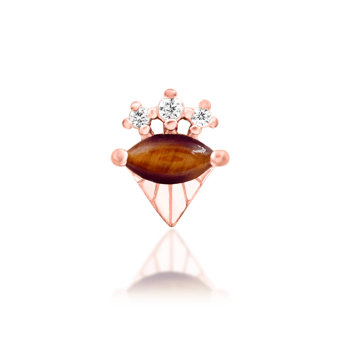 Tora – Tiger Eye & CZ Cluster – 14K Gold Threadless End - piercing - zone.com