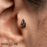Tourmalated Quartz Pear – Smoky Crystal Cut – 14K Gold Threadless End - piercing - zone.com