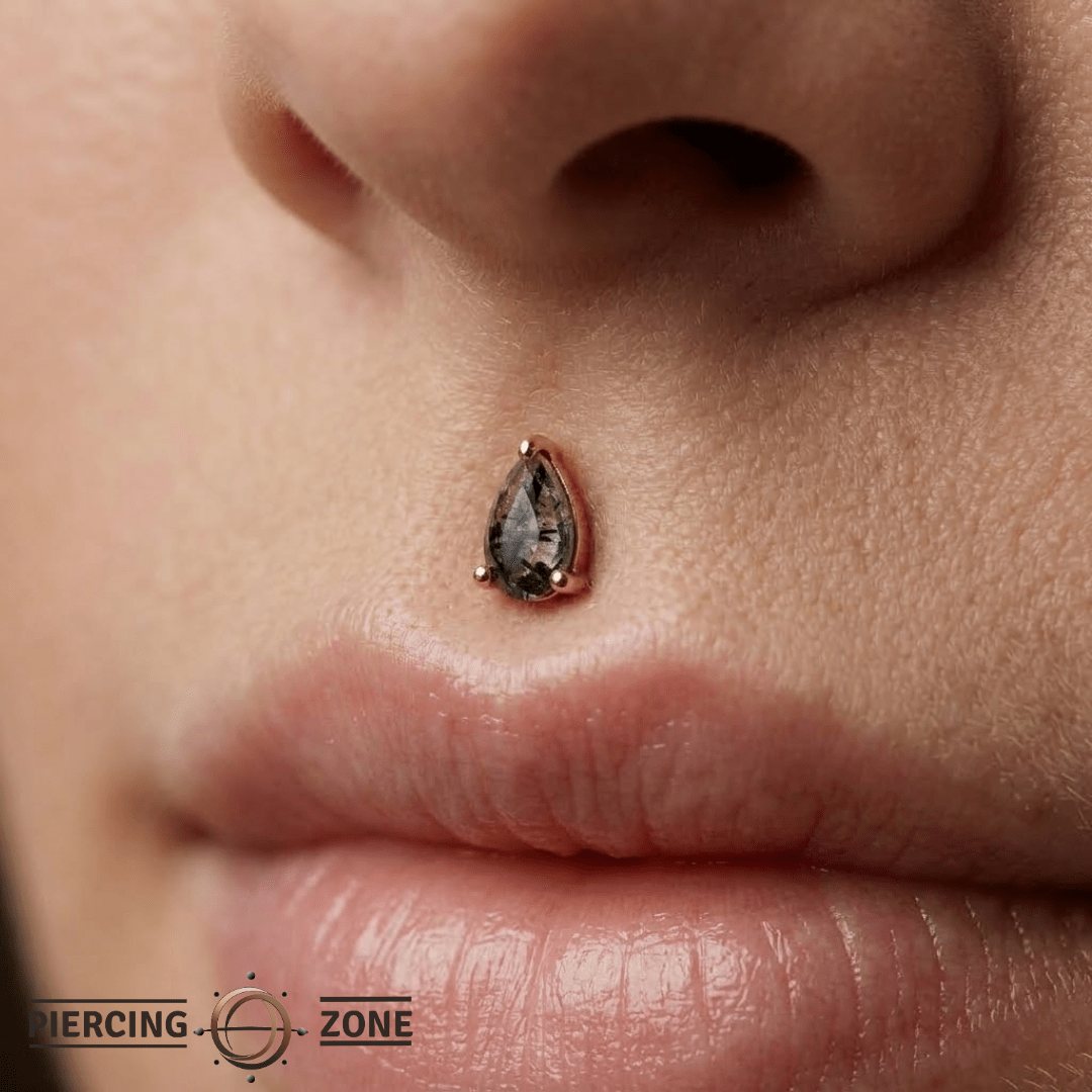 Tourmalated Quartz Pear – Smoky Crystal Cut – 14K Gold Threadless End - piercing - zone.com