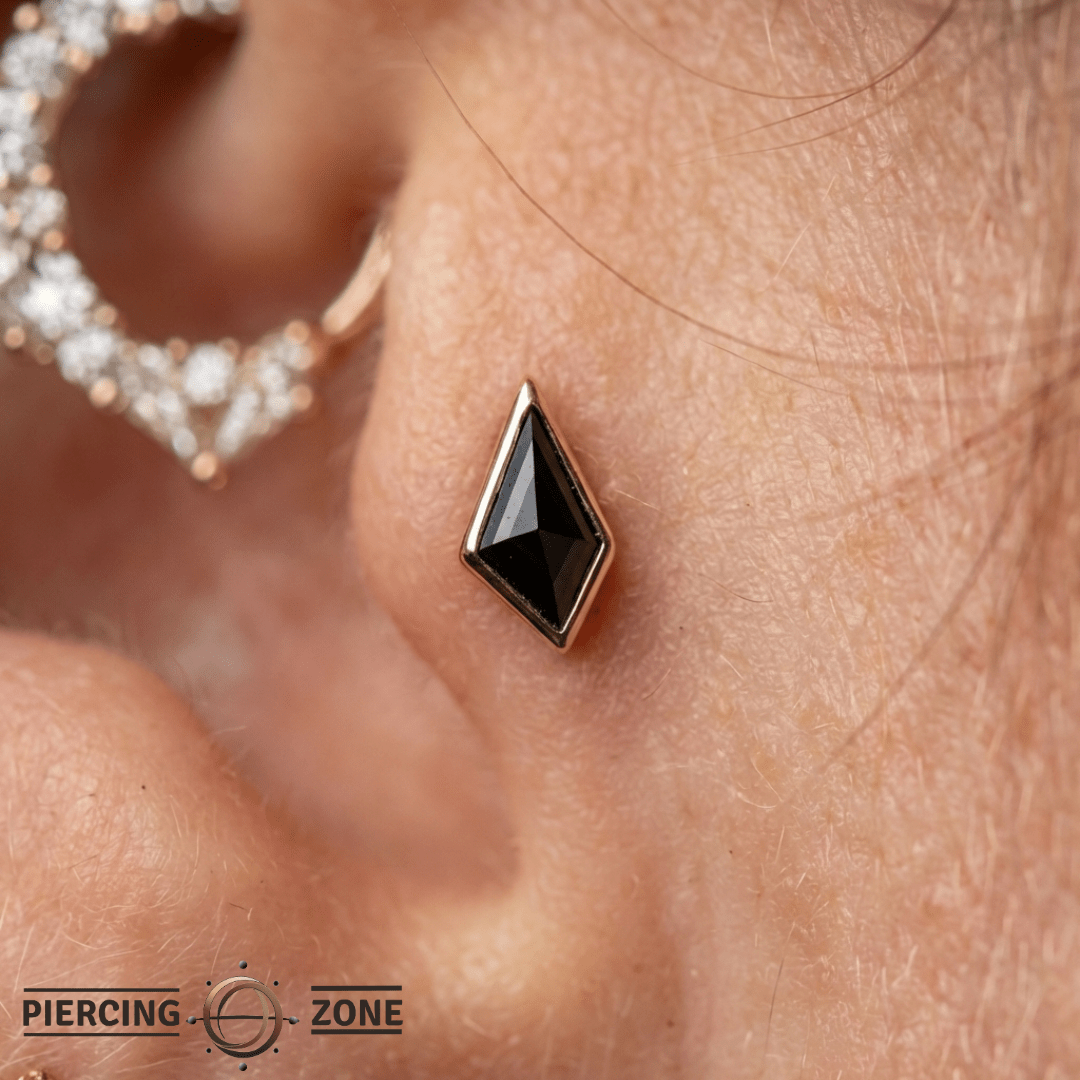 Transcend – Tapered Black Spinel – 14K Gold Threadless End - piercing - zone.com