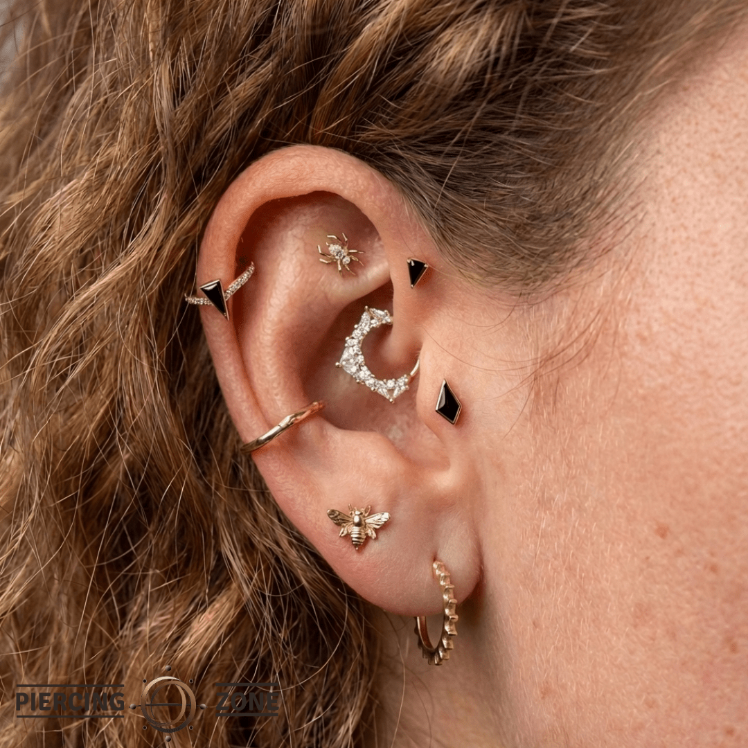 Transcend – Tapered Black Spinel – 14K Gold Threadless End - piercing - zone.com