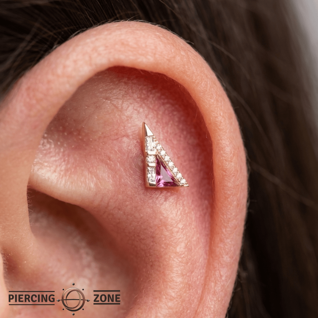 Transmission – Pink Tourmaline – 14K Gold Threadless End - piercing - zone.com