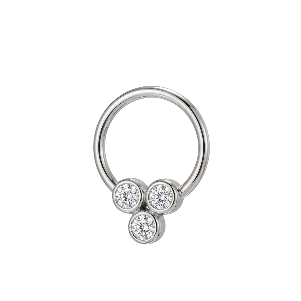 Tri Bezel - 14K Gold 3 Stone Fixed Bead Ring - piercing - zone.com