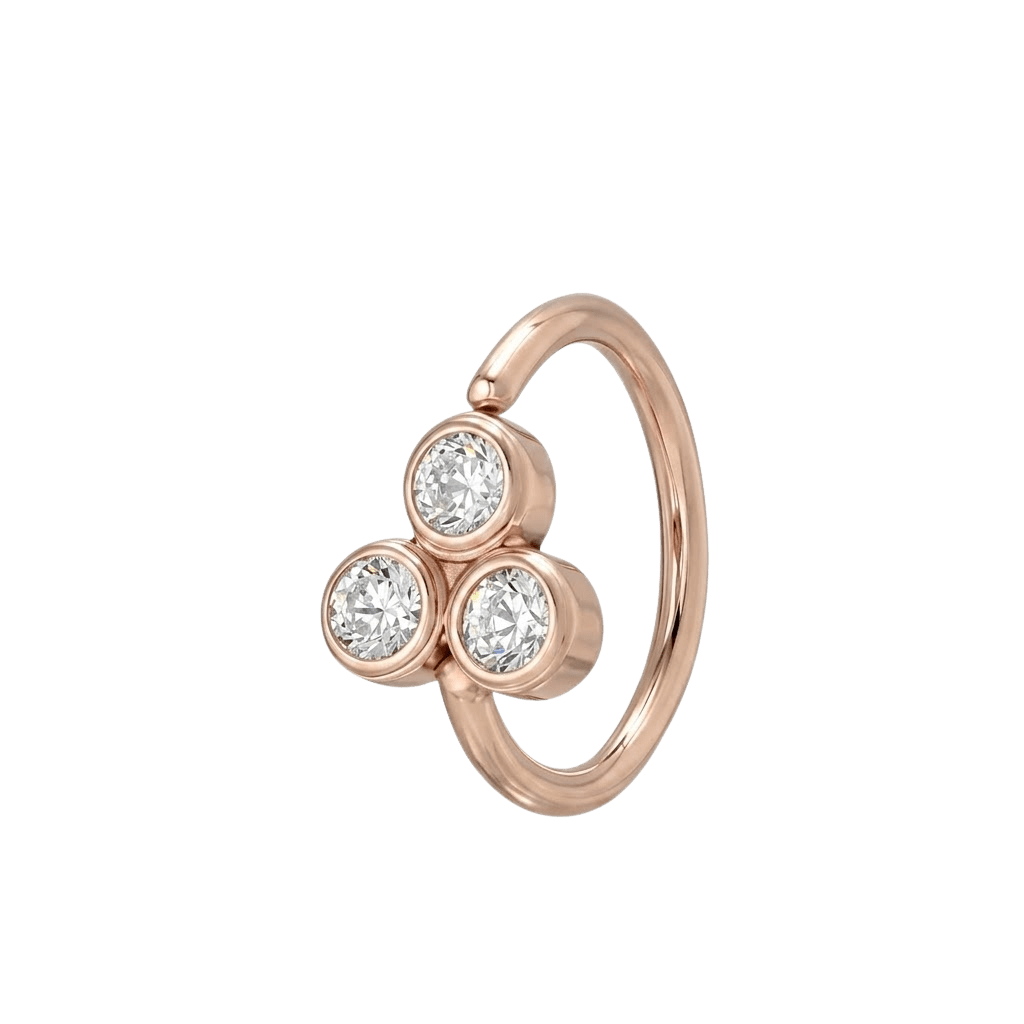 Tri Bezel - 14K Gold 3 Stone Fixed Bead Ring - piercing - zone.com