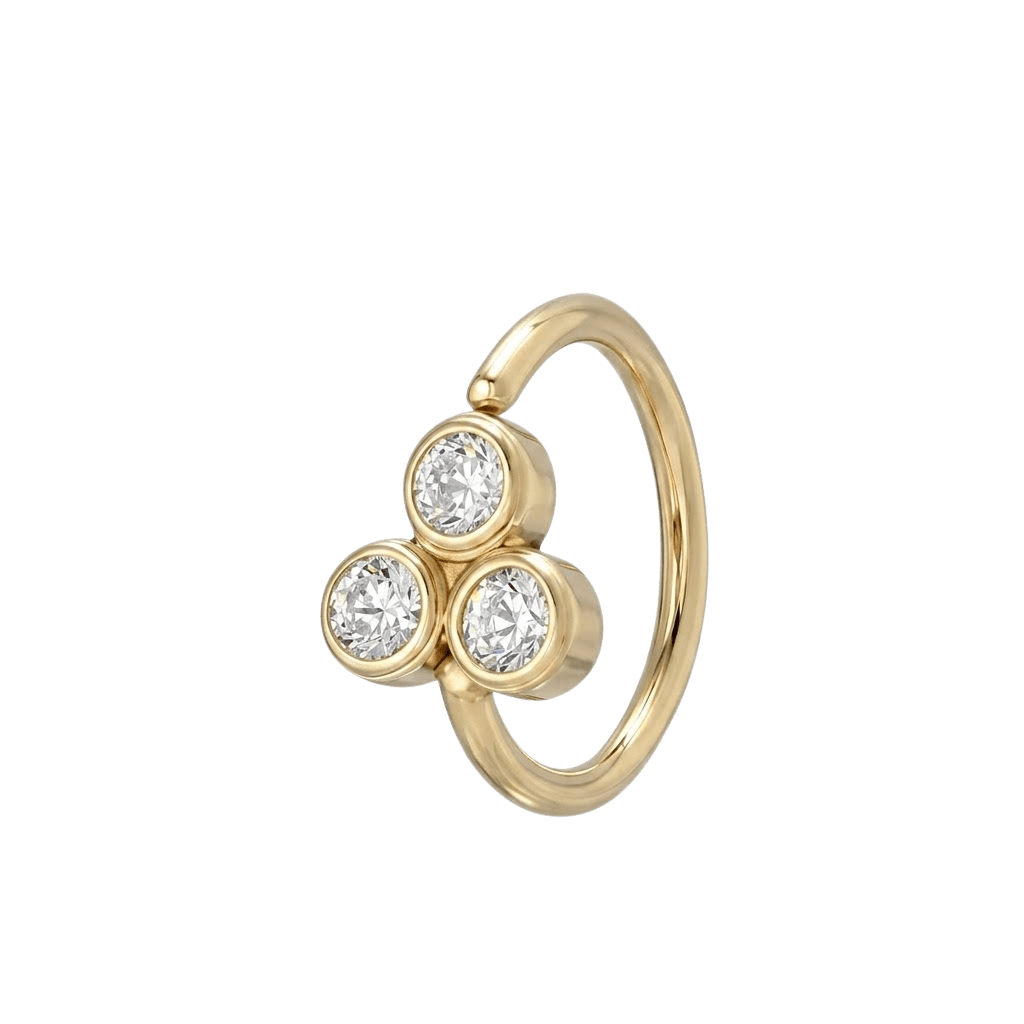 Tri Bezel - 14K Gold 3 Stone Fixed Bead Ring - piercing - zone.com