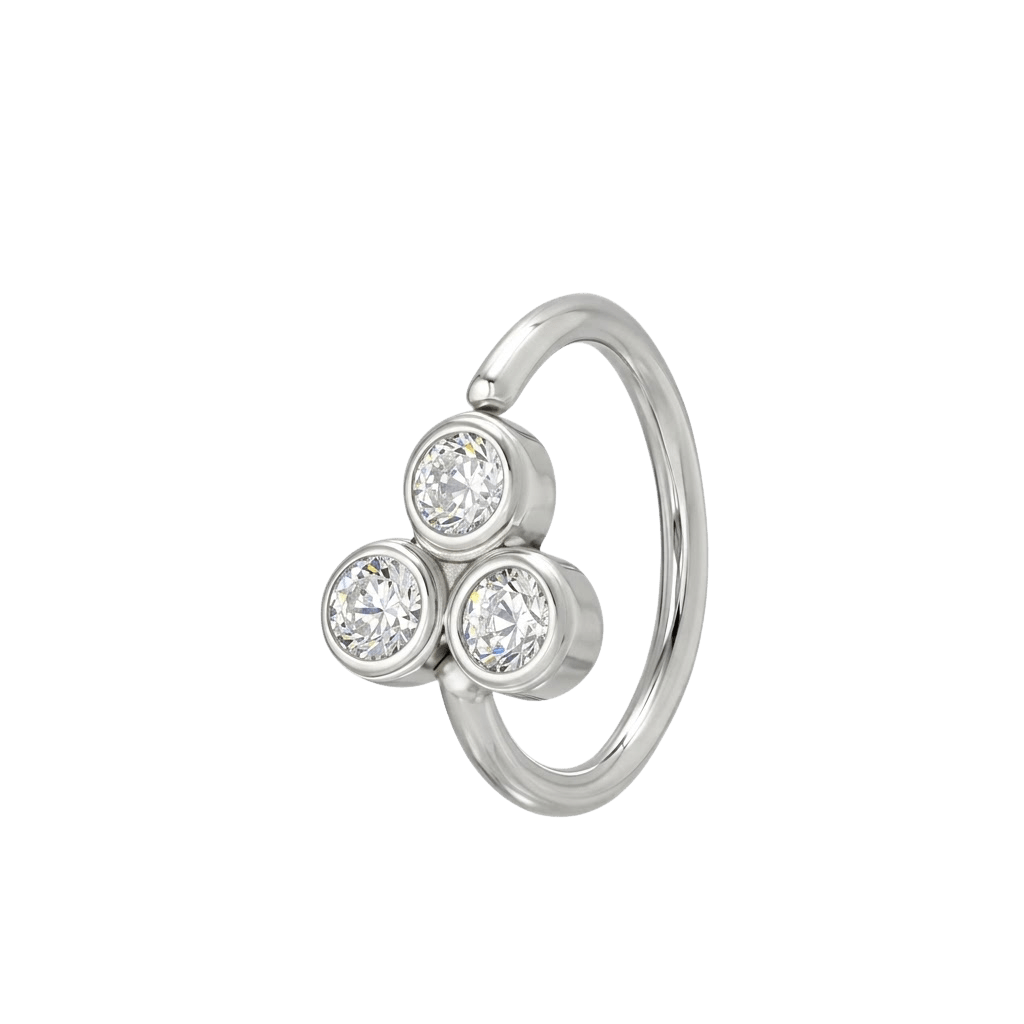 Tri Bezel - 14K Gold 3 Stone Fixed Bead Ring - piercing - zone.com