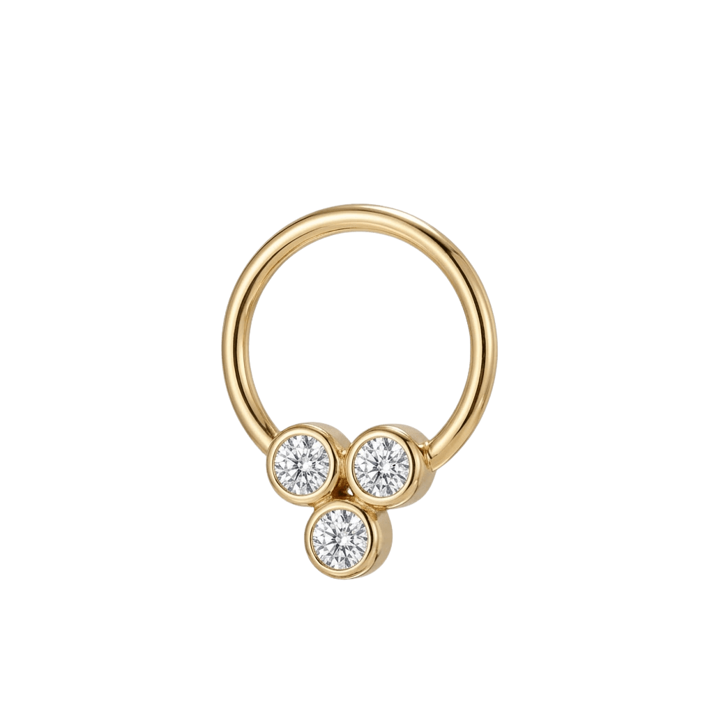Tri Bezel - 14K Gold 3 Stone Fixed Bead Ring - piercing - zone.com