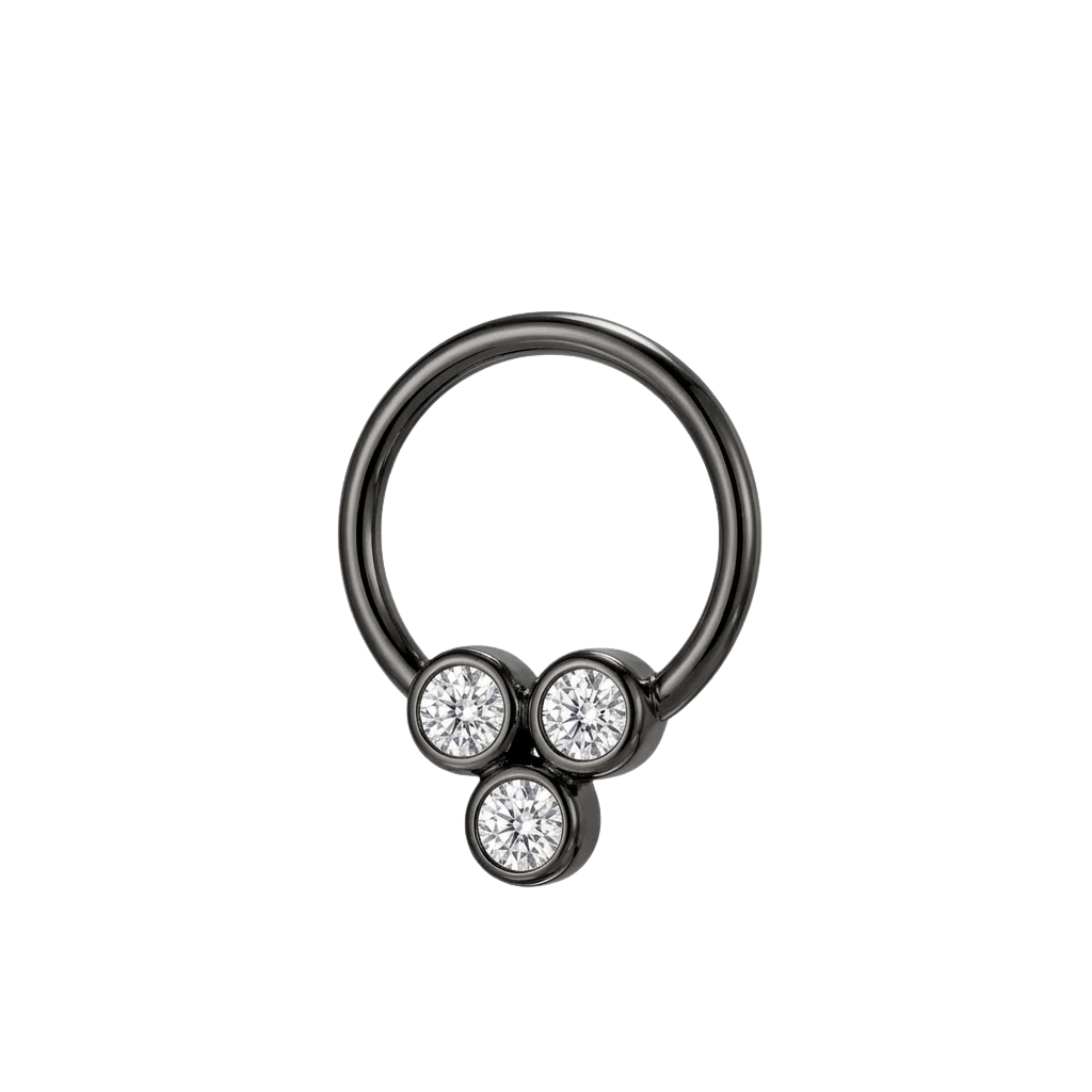 Tri Bezel - 14K Gold 3 Stone Fixed Bead Ring - piercing - zone.com