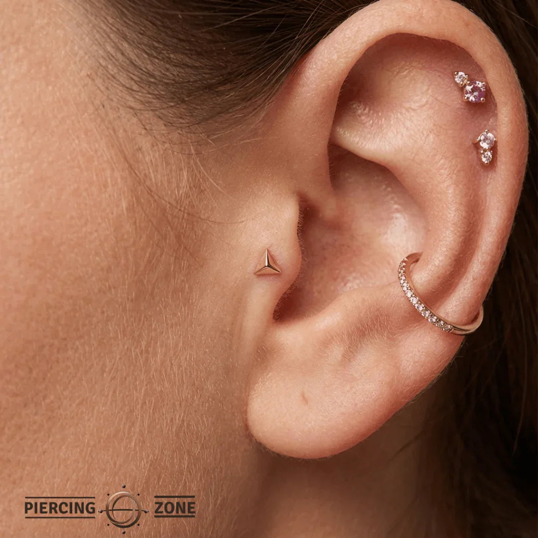 Triangle Pyramid – Sculpted Stud – 14K Gold Threadless or Threaded End - piercing - zone.com