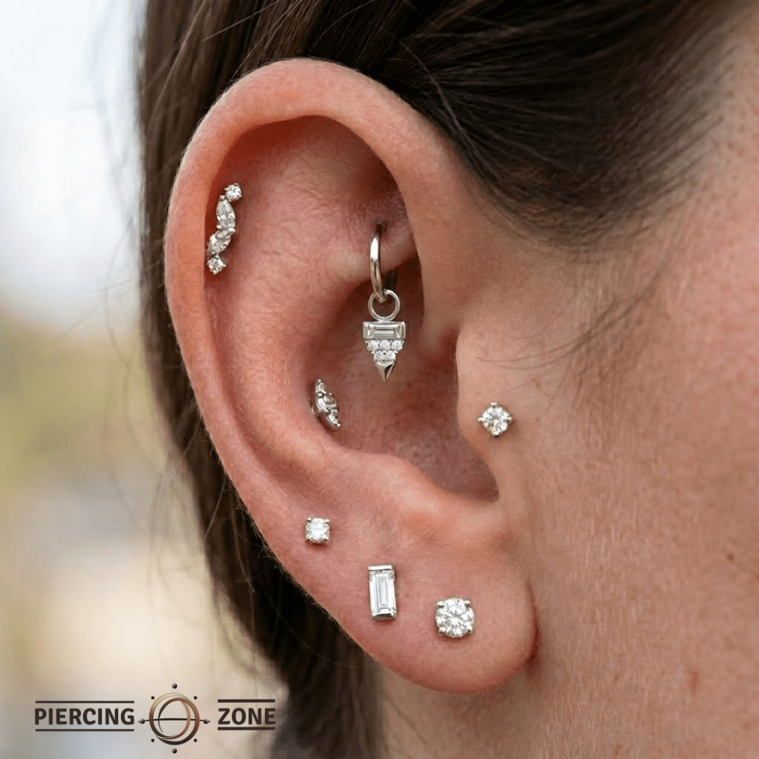 Triangle With Baguette – 14K & 18K Gold Gemstone Charm - piercing - zone.com