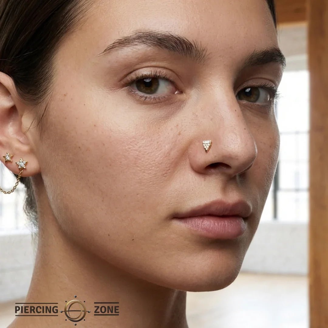 Triangle With Baguette – 14K/18K Gold Threadless End - piercing - zone.com