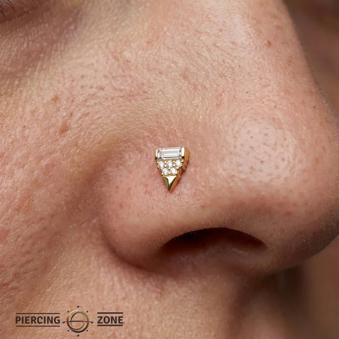 Triangle With Baguette – 14K/18K Gold Threadless End - piercing - zone.com