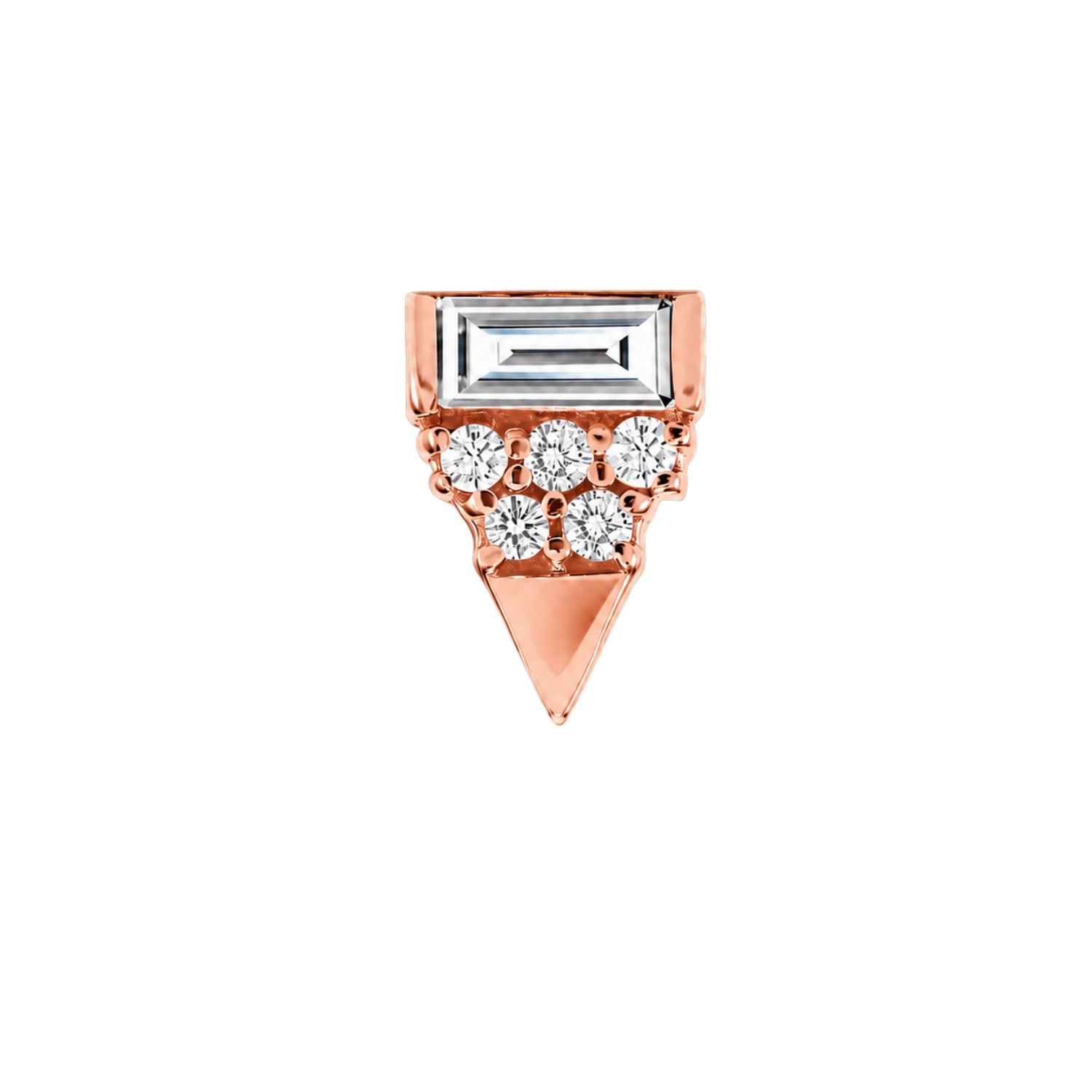 Triangle With Baguette – 14K Gold Threadless/Threaded End