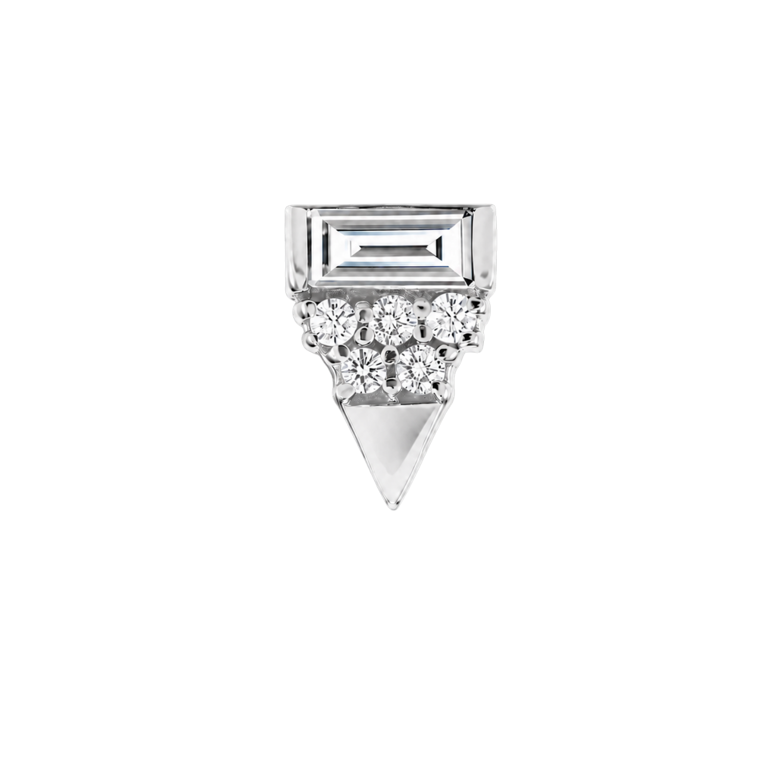 Triangle With Baguette – 14K Gold Threadless/Threaded End