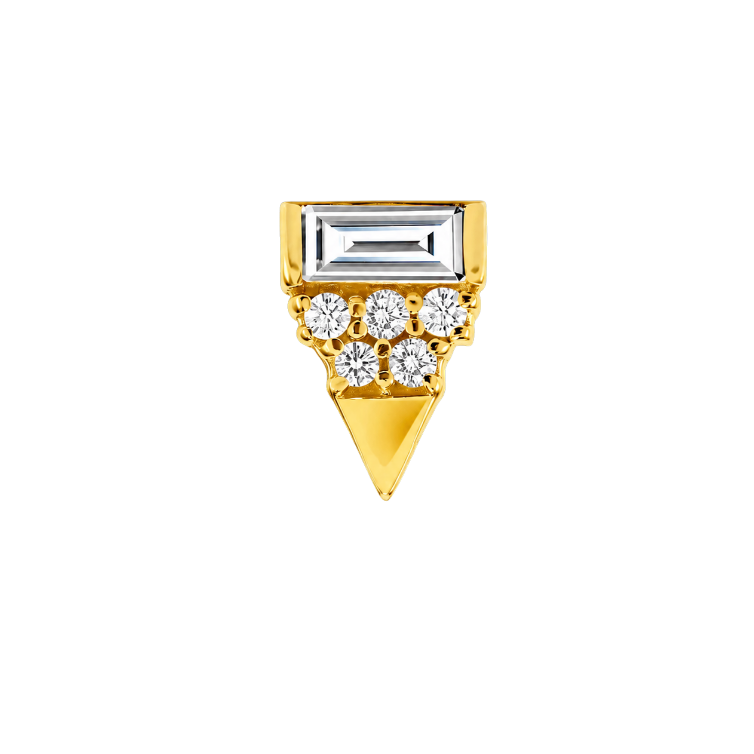 Triangle With Baguette – 14K Gold Threadless/Threaded End