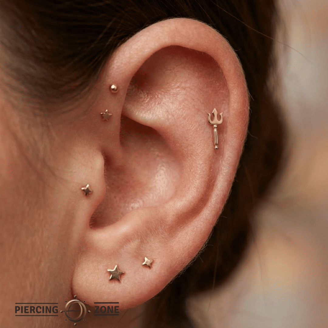 Trident – 14K Gold Threadless/Threaded End - piercing - zone.com