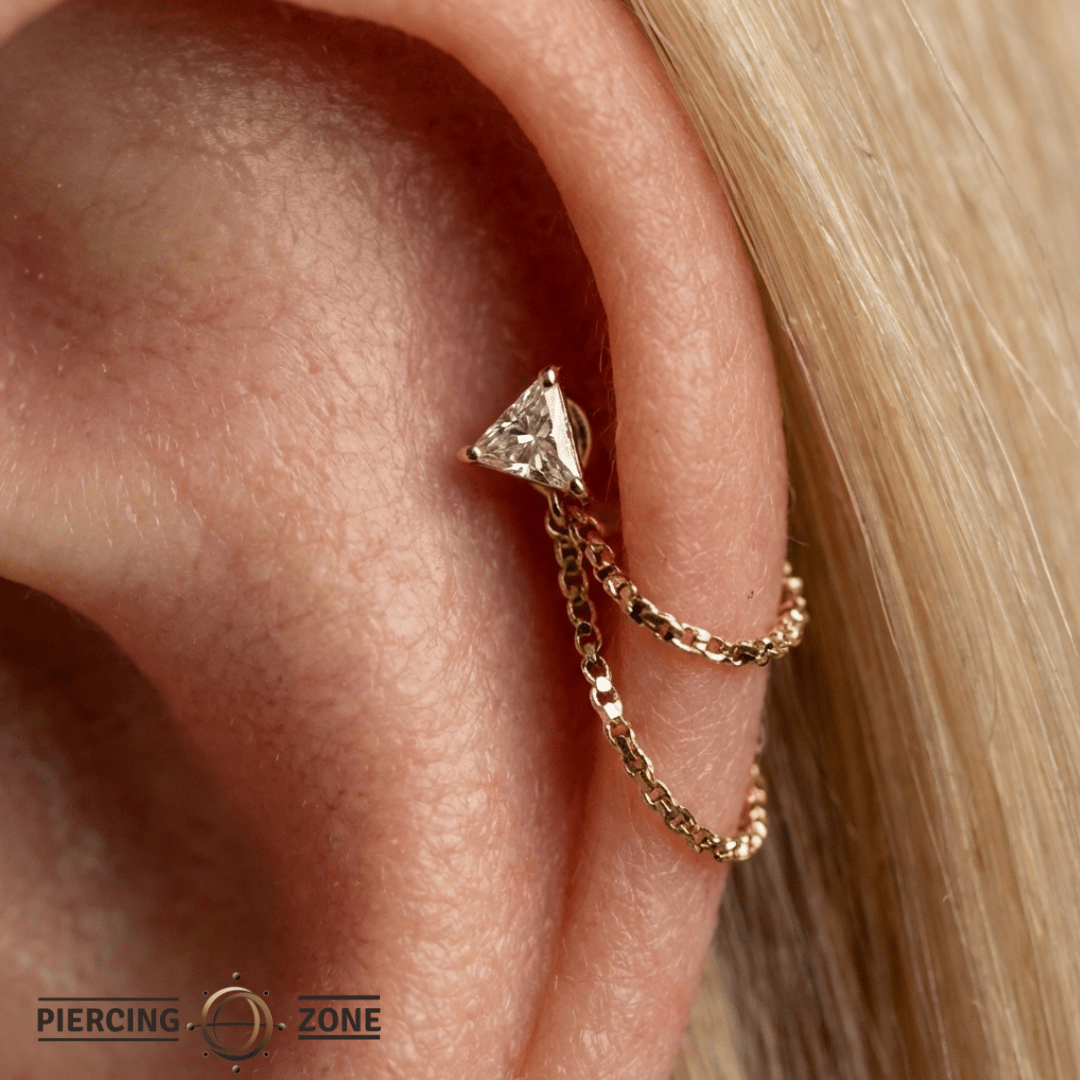 Trillion Cut – Swarovski CZ Triangle – 14K Gold Threadless End - piercing - zone.com