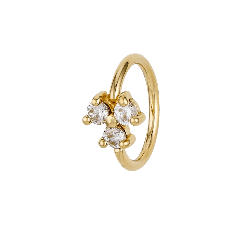 Trinity Cluster - 14K Gold 3 Stone Fixed Bead Ring - piercing - zone.com