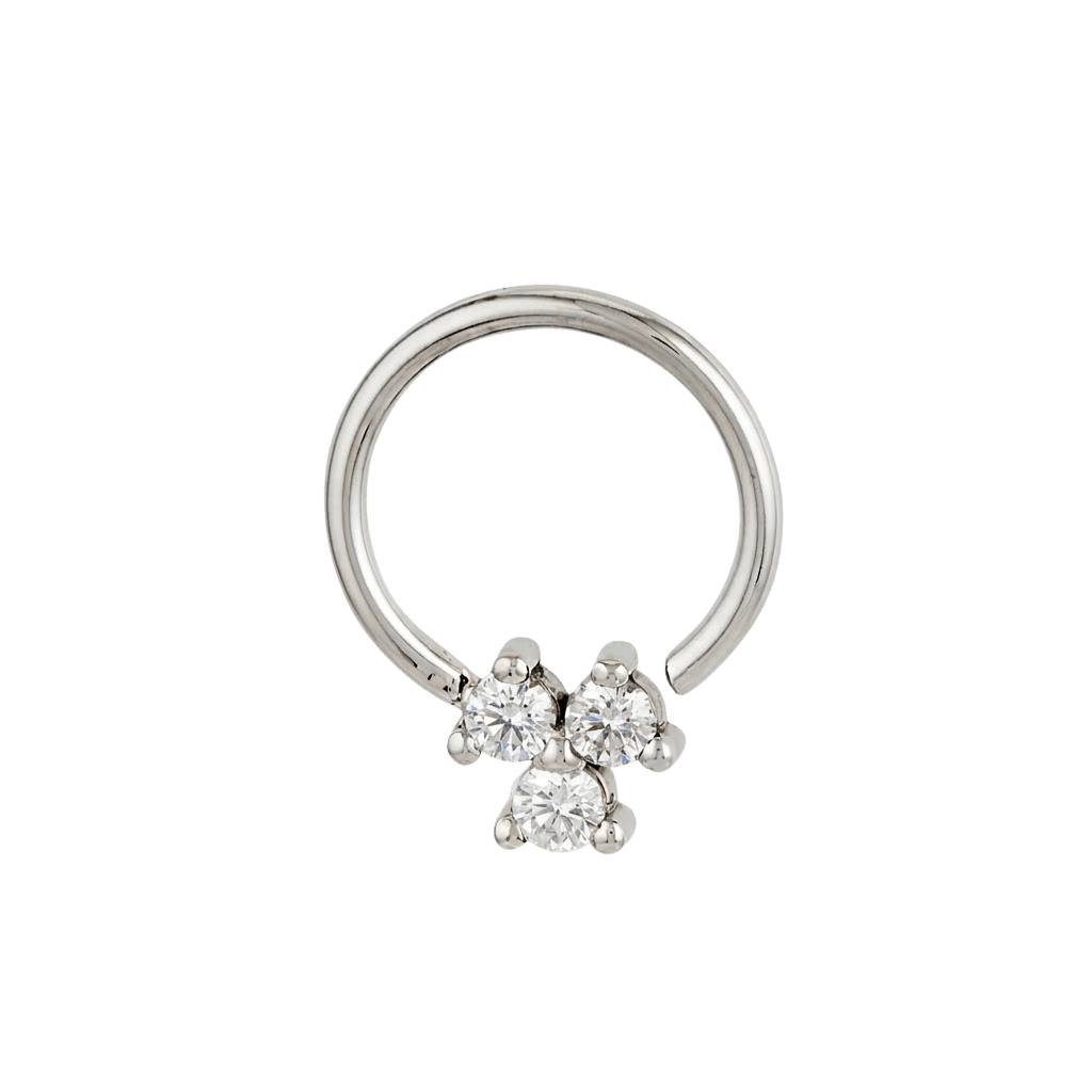 Trinity Cluster - 14K Gold 3 Stone Fixed Bead Ring - piercing - zone.com