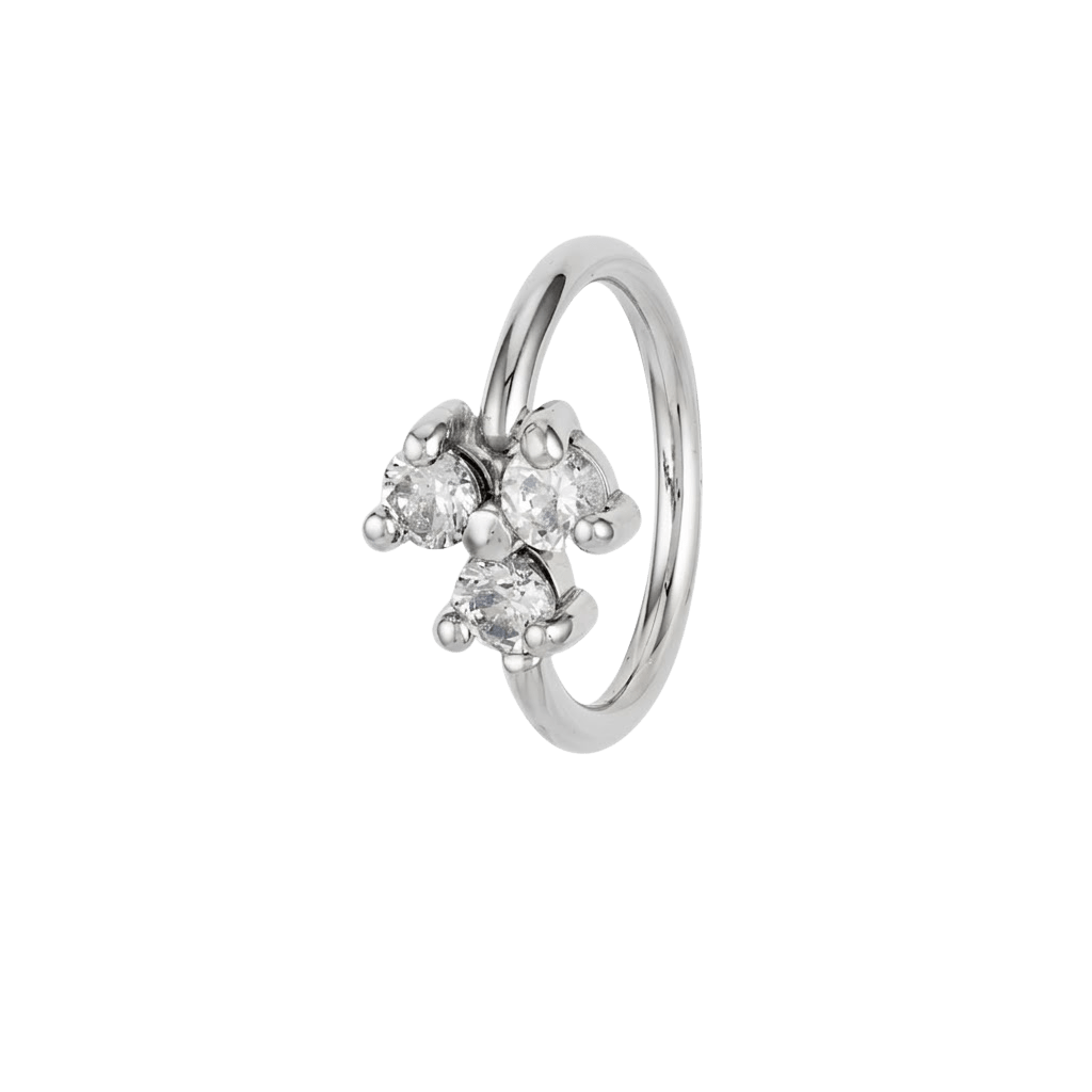 Trinity Cluster - 14K Gold 3 Stone Fixed Bead Ring - piercing - zone.com
