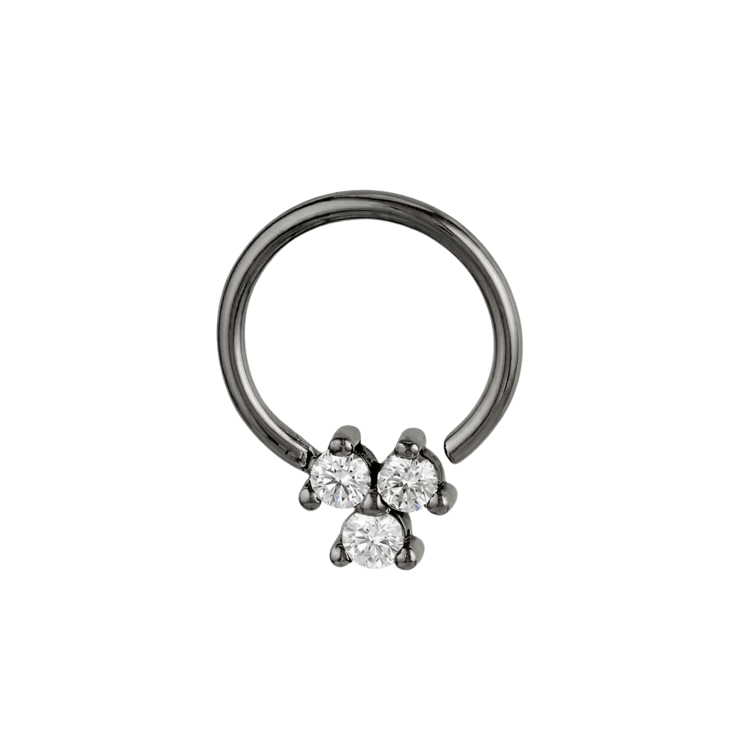 Trinity Cluster - 14K Gold 3 Stone Fixed Bead Ring - piercing - zone.com