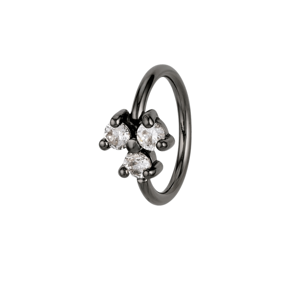 Trinity Cluster - 14K Gold 3 Stone Fixed Bead Ring - piercing - zone.com