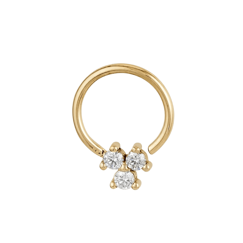 Trinity Cluster - 14K Gold 3 Stone Fixed Bead Ring - piercing - zone.com