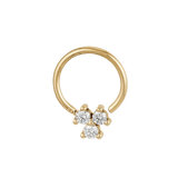 Trinity Cluster - 14K Gold 3 Stone Fixed Bead Ring - piercing - zone.com