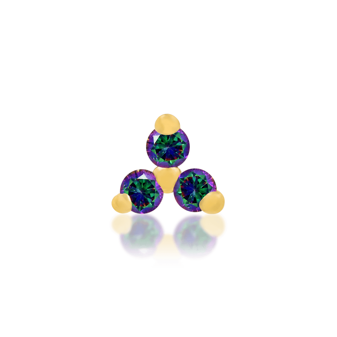 Trinity CZ – 14K Gold Three - Stone Threadless End - piercing - zone.com