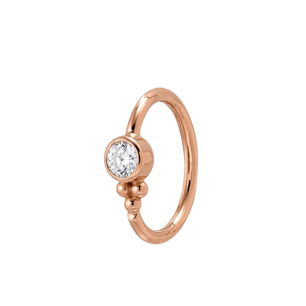 Trinity Glow - 14K Gold Bezel Gem Fixed Bead Ring - piercing - zone.com