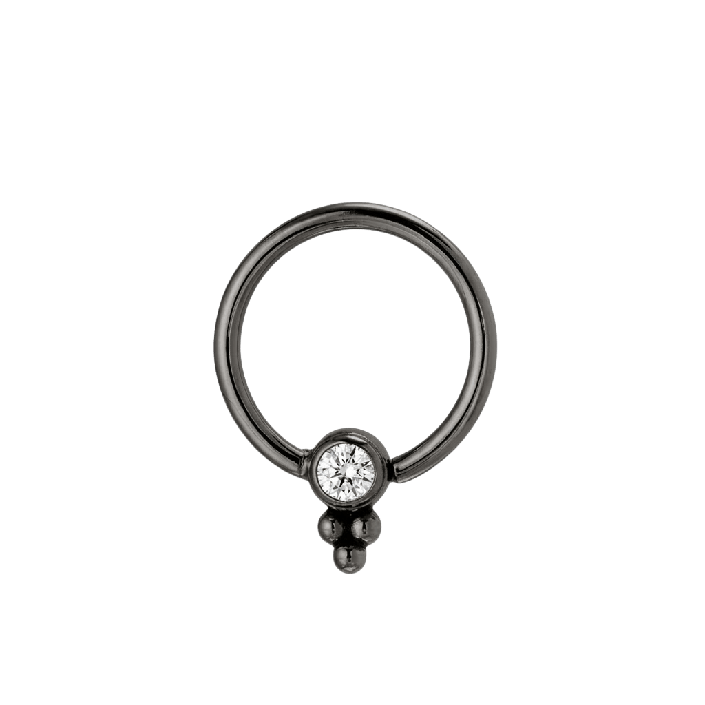 Trinity Glow - 14K Gold Bezel Gem Fixed Bead Ring - piercing - zone.com