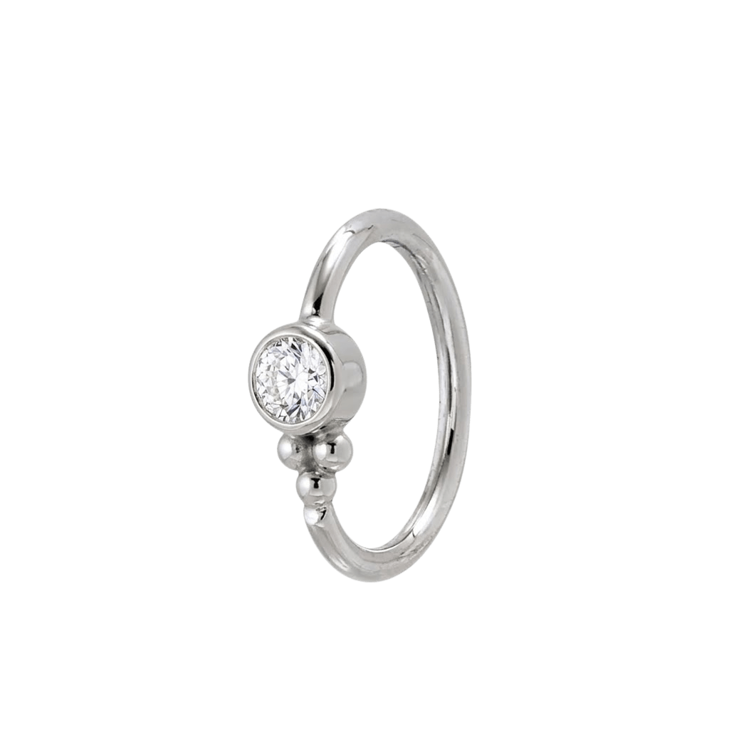 Trinity Glow - 14K Gold Bezel Gem Fixed Bead Ring - piercing - zone.com