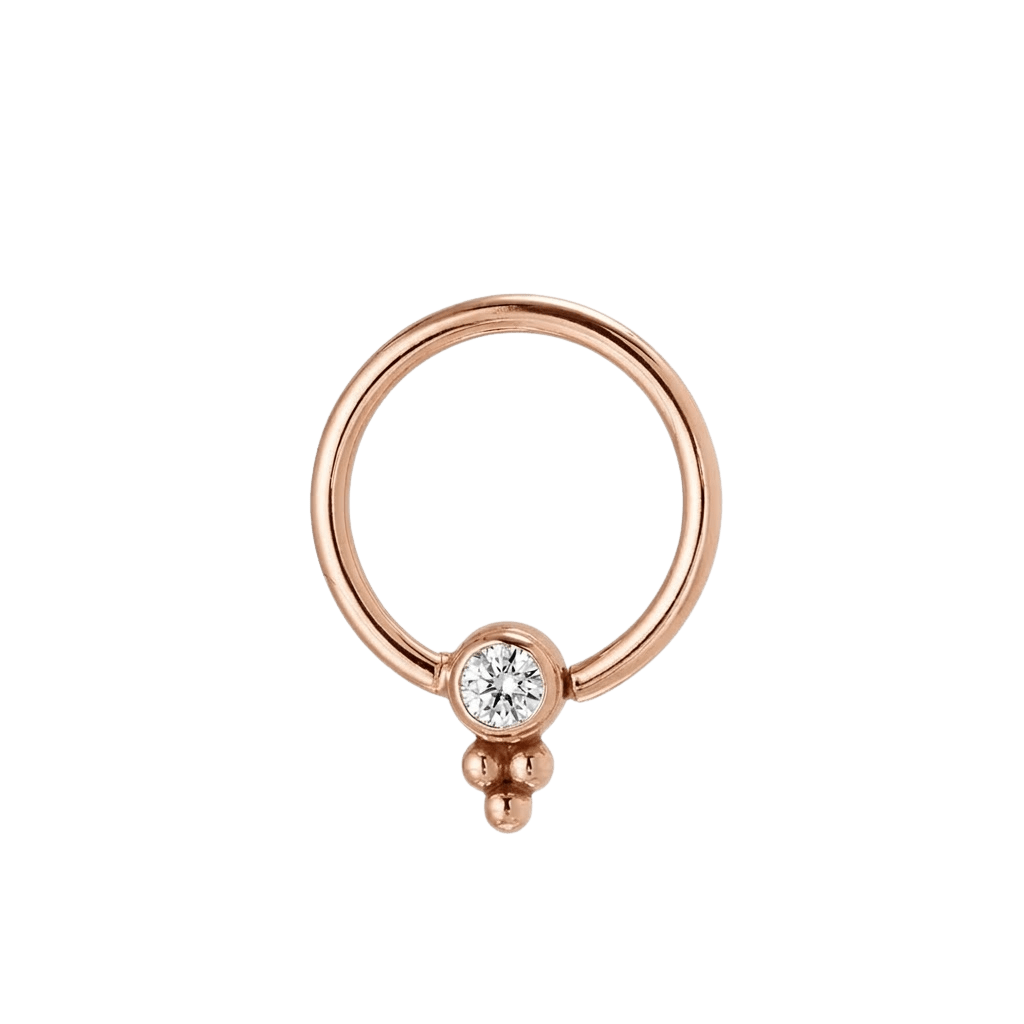 Trinity Glow - 14K Gold Bezel Gem Fixed Bead Ring - piercing - zone.com