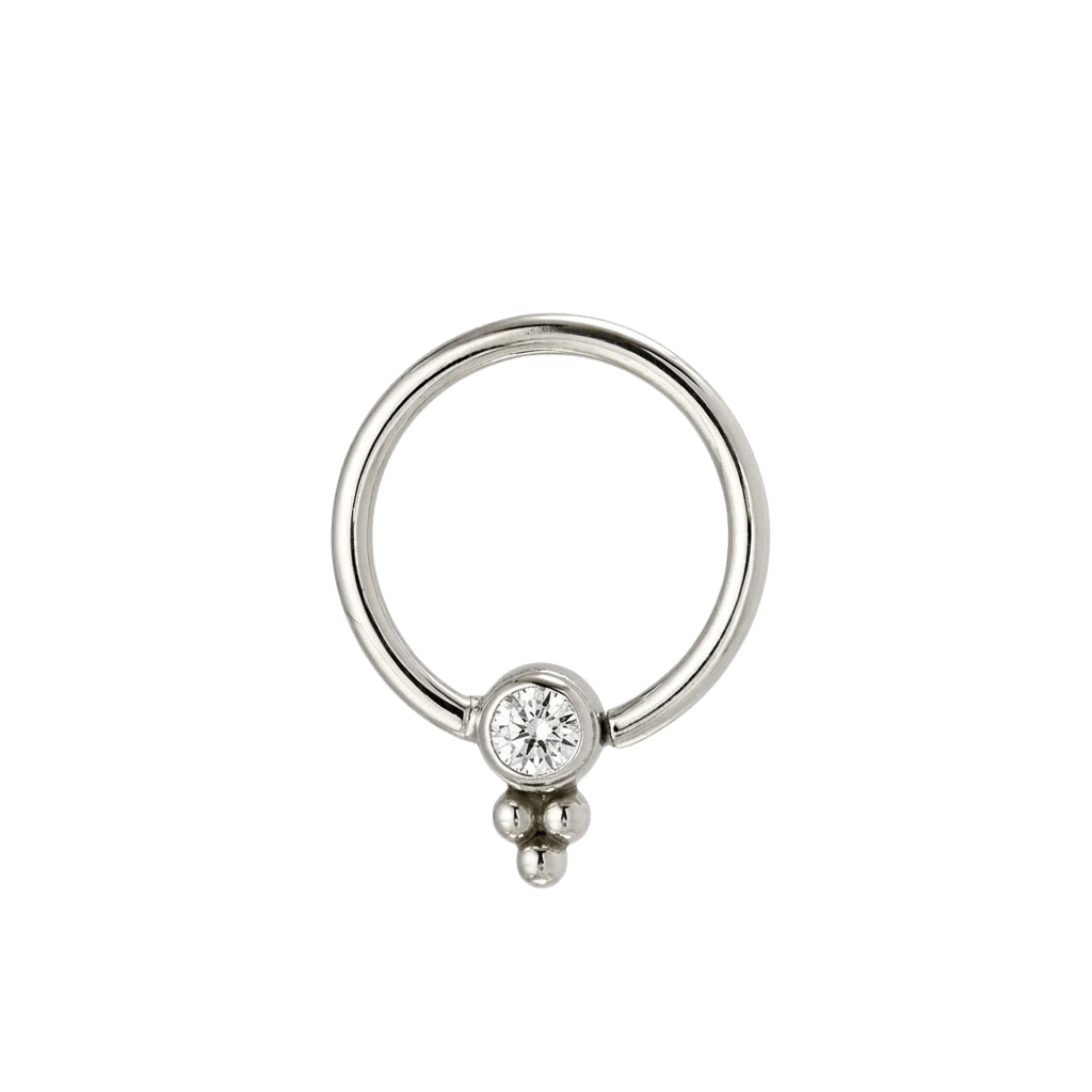 Trinity Glow - 14K Gold Bezel Gem Fixed Bead Ring - piercing - zone.com