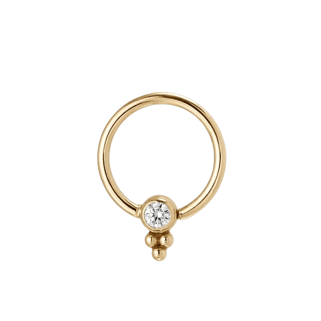 Trinity Glow - 14K Gold Bezel Gem Fixed Bead Ring - piercing - zone.com