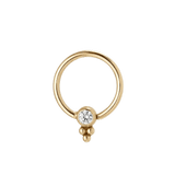Trinity Glow - 14K Gold Bezel Gem Fixed Bead Ring - piercing - zone.com