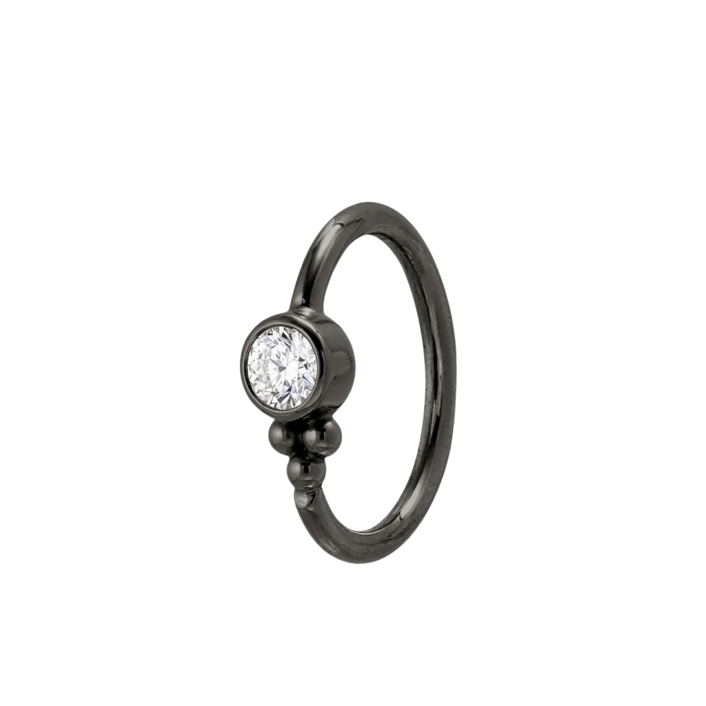 Trinity Glow - 14K Gold Bezel Gem Fixed Bead Ring - piercing - zone.com