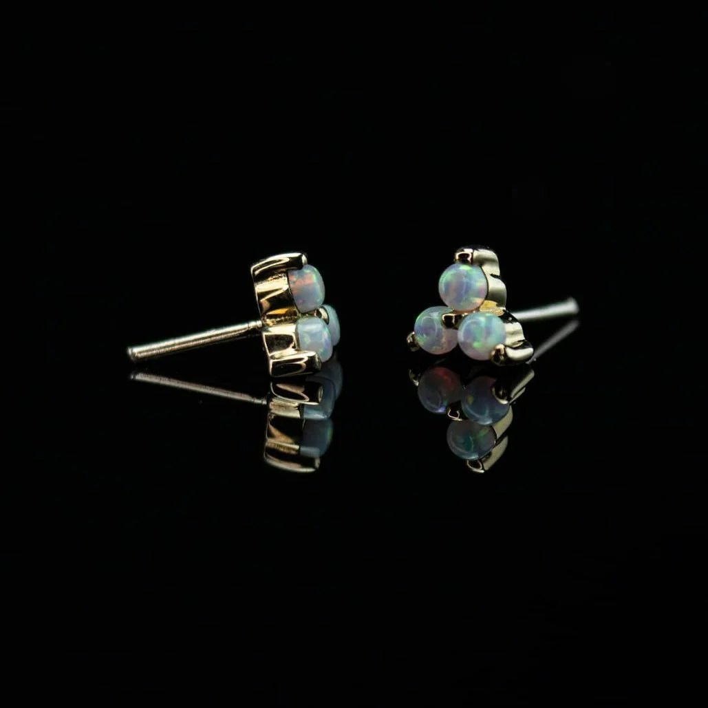 Trinity with Opal – 14K Gold Threadless End - piercing - zone.com