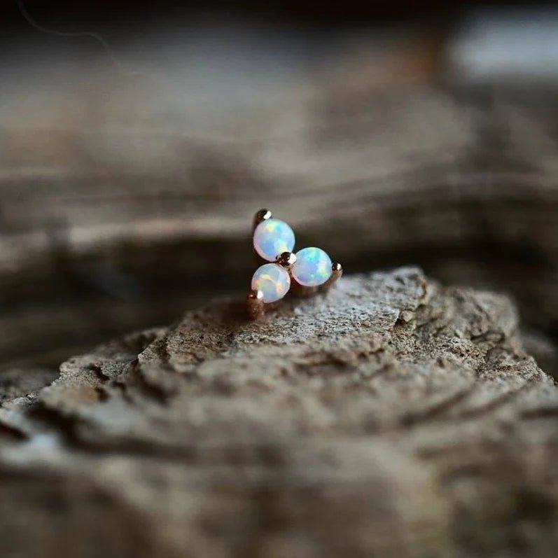 Trinity with Opal – 14K Gold Threadless End - piercing - zone.com
