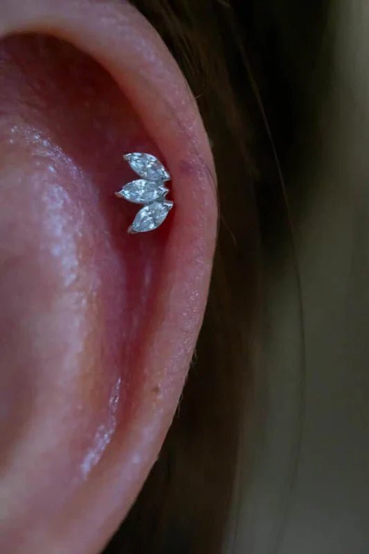 Triple Marquise CZ – 14K Gold Fan Threadless End - piercing - zone.com