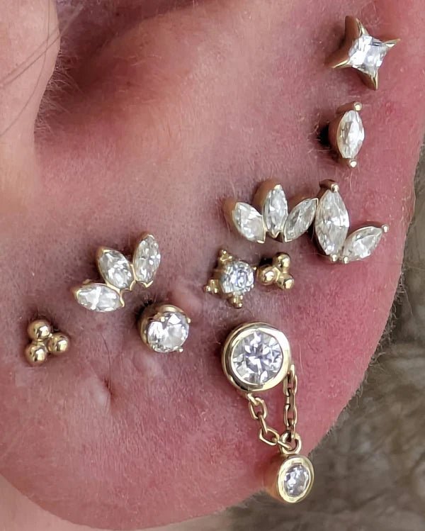 Triple Marquise CZ – 14K Gold Fan Threadless End - piercing - zone.com