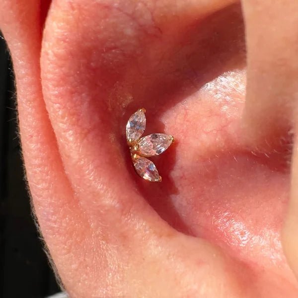 Triple Marquise CZ – 14K Gold Fan Threadless End - piercing - zone.com