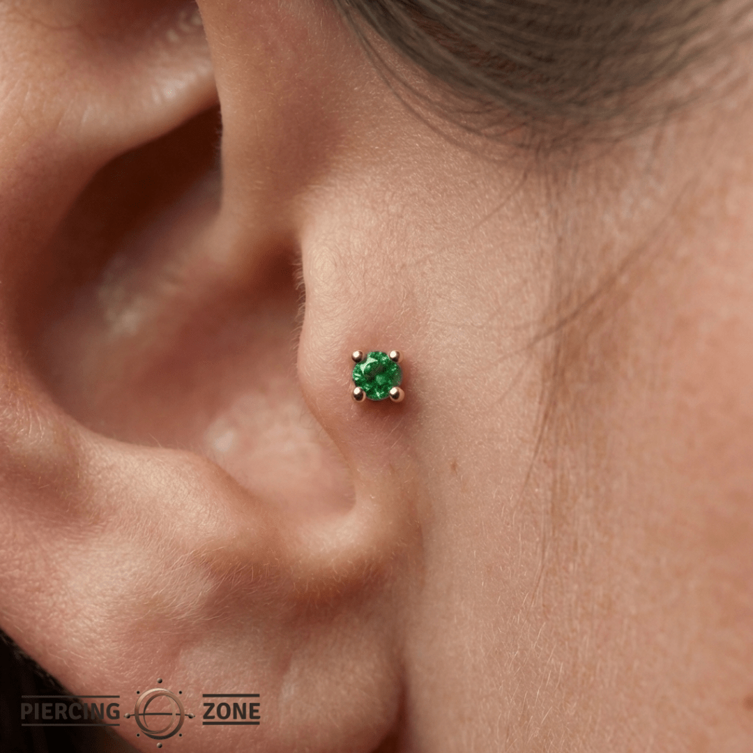 Tsavorite Prong – Vivid Green Garnet – 14K Gold Threadless End - piercing - zone.com