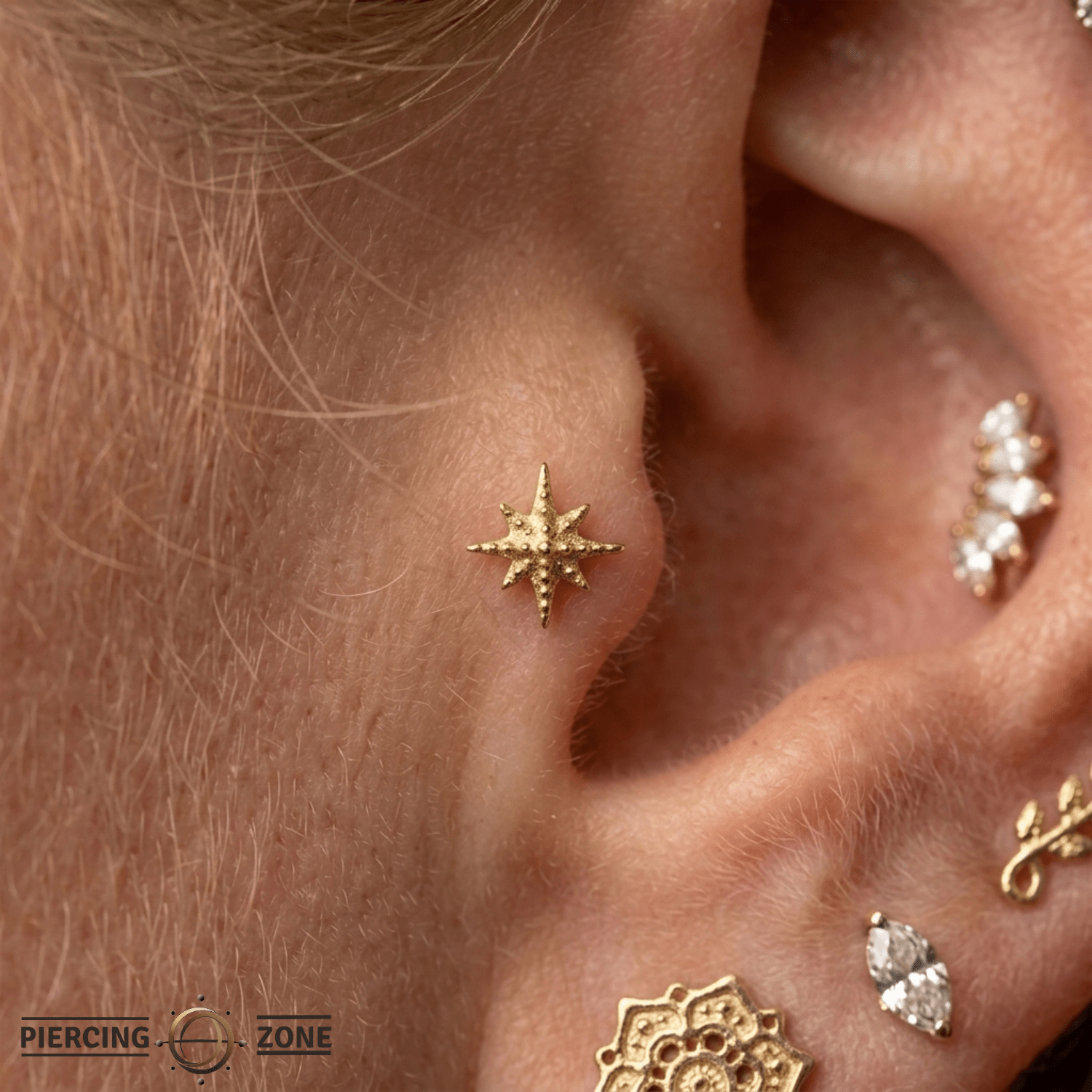 Twinkle Star – Celestial Spark – 14K Gold Threadless End - piercing - zone.com