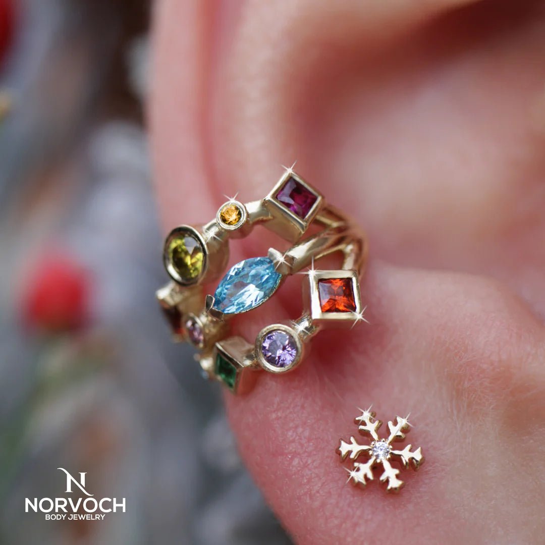 Twinkling Lights Clicker – 14K/18K Gold Gem Clicker Ring - piercing - zone.com