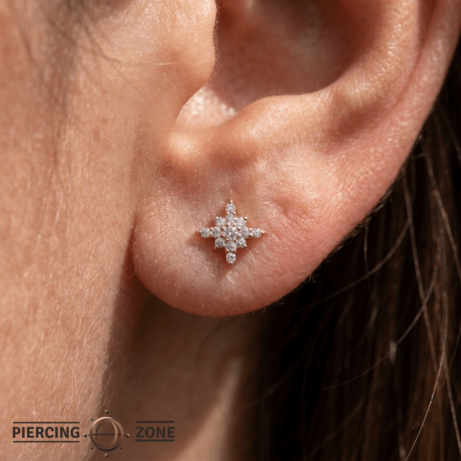 Ultra Lustre Pin Pave - 14K Gold Gem Threadless End - piercing - zone.com