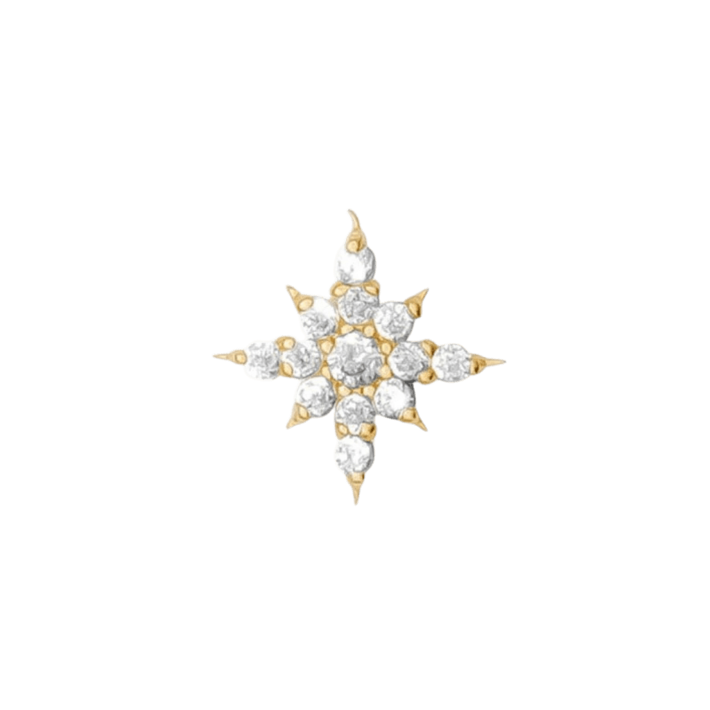 Ultra Lustre Pin Pave - 14K Gold Gem Threadless End - piercing - zone.com