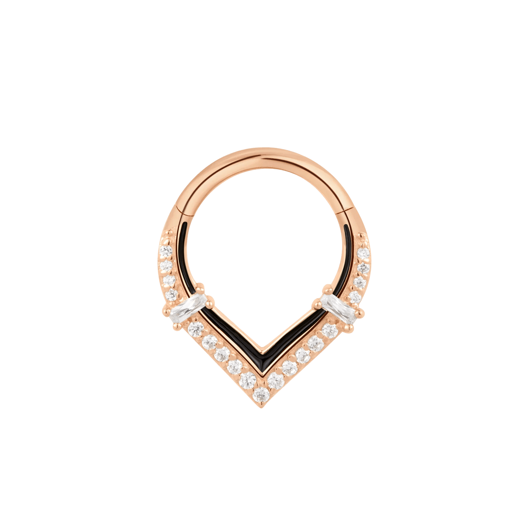 Uprise Enamel & CZ Clicker – 14K Gold V - Shaped Piercing Ring - piercing - zone.com