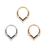Uprise Enamel & CZ Clicker – 14K Gold V - Shaped Piercing Ring - piercing - zone.com