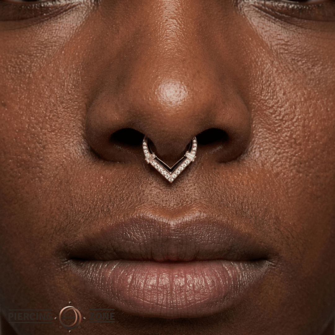 Uprise – Enamel & CZ Clicker – 14K Gold V - Shaped Ring - piercing - zone.com